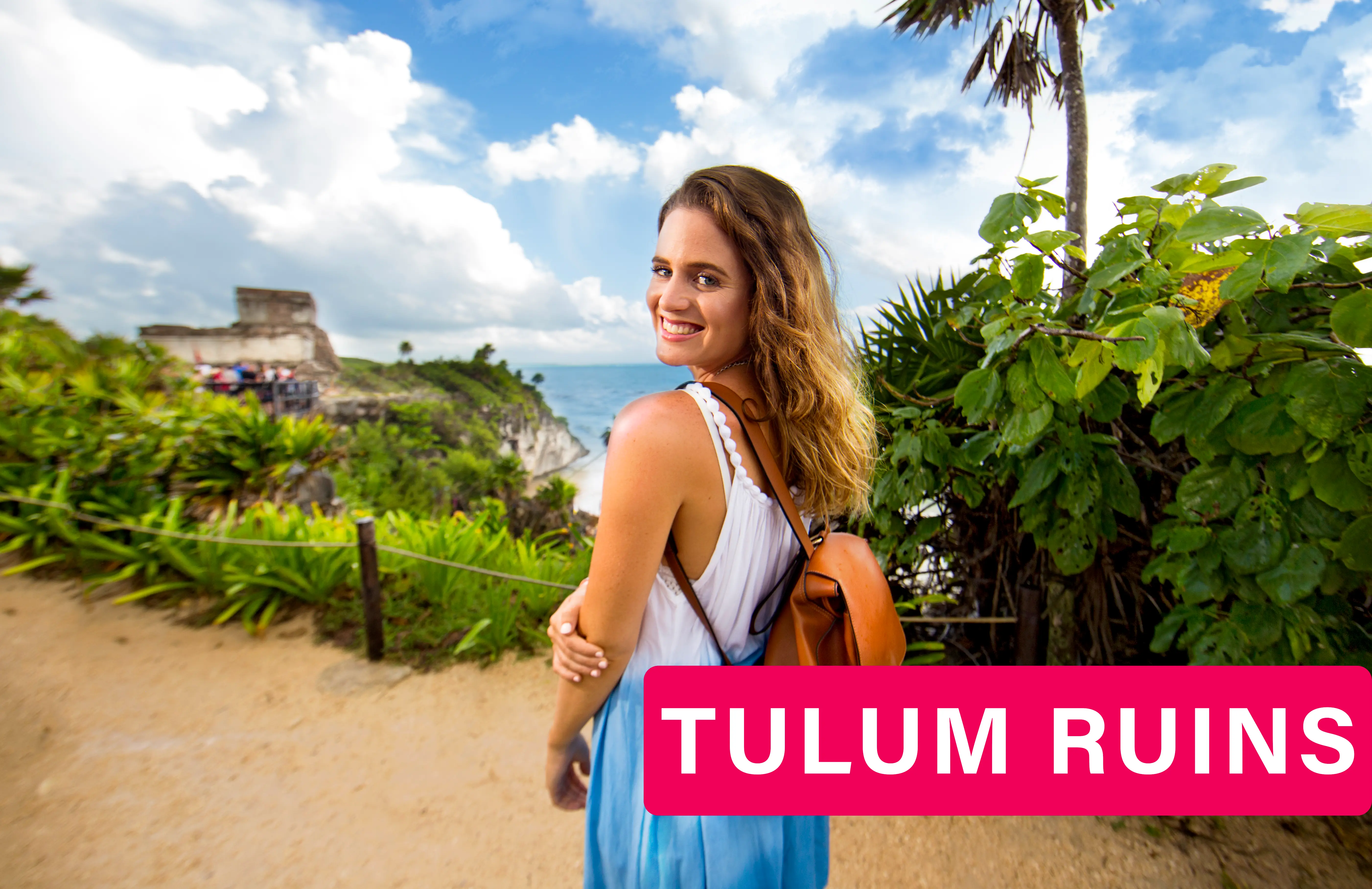 Girl smiling at the Mayan Ruins of Tulum