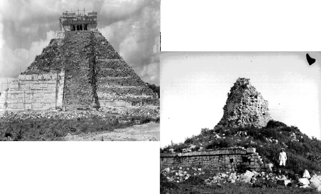 Old pictures of Chichen Itza ruins being restored
