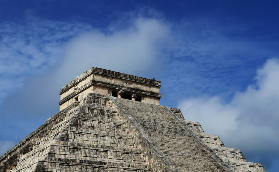 Close up of the marvelous pyramid of Chichen Itza in Yucatan Mexico